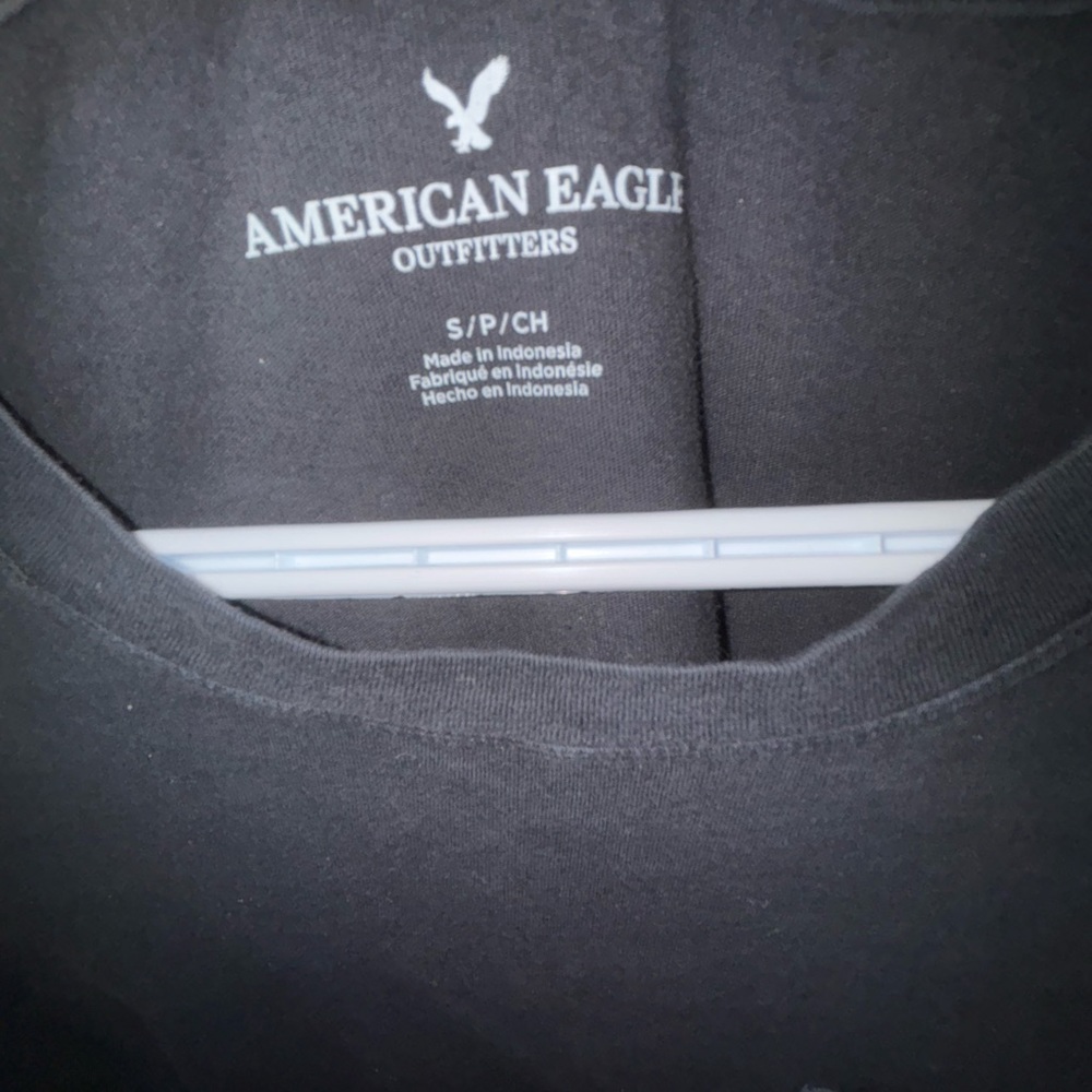 American Eagle Outfitters Black Crewneck Tee with White Logo Print